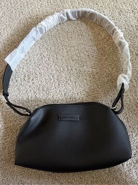 Black Pebbled Leather Shoulder Bag by Newbella